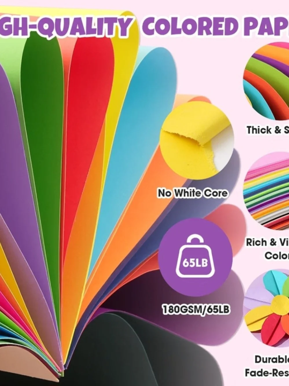 Tuxiya Colored Cardstock Pack - Assorted Bright Colors (50 Colors, 100 Sheets)